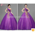 Noiva de design mais recente lindo roxo Appliqued Strapless Andar de comprimento Tulle Puffy Vestido de noiva vestido de noiva roxo